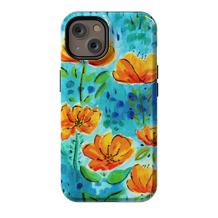 iPhone 14 StrongFit Abstract Orange Poppies by Tigatiga