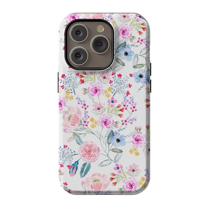 iPhone 14 Pro StrongFit Vintage floral Watercolor hand paint design by InovArts