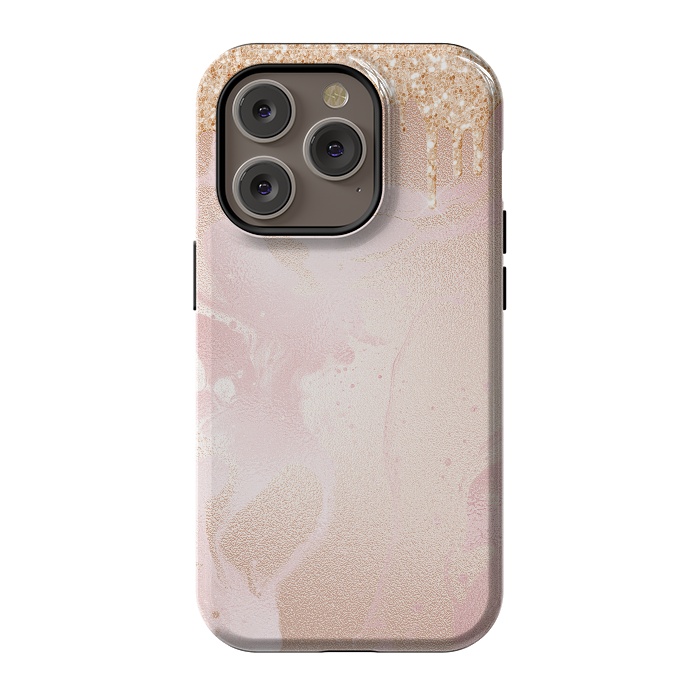 iPhone 14 Pro StrongFit Gold Glitter Rain on Blush Marble by  Utart
