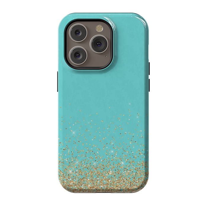 iPhone 14 Pro StrongFit Gold Glitter on Teal Damask by  Utart
