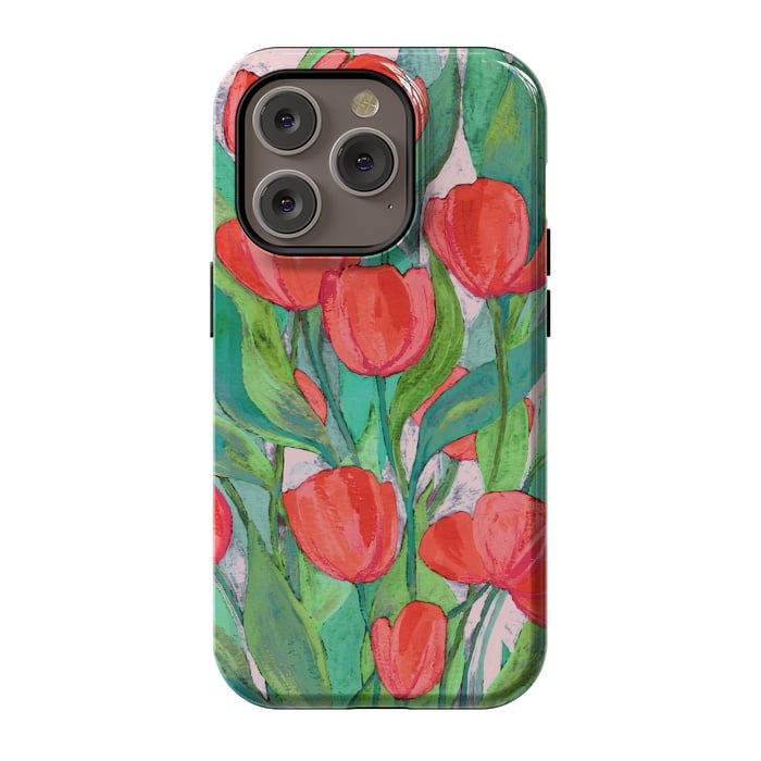 iPhone 14 Pro StrongFit Blooming Red Tulips in Gouache  by Micklyn Le Feuvre