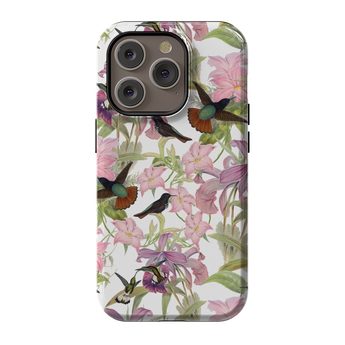 iPhone 14 Pro StrongFit Hummingbirds and Tropical Flowers by  Utart