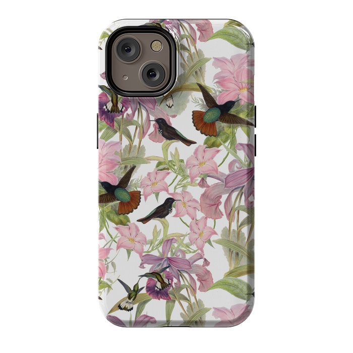 iPhone 14 StrongFit Hummingbirds and Tropical Flowers by  Utart