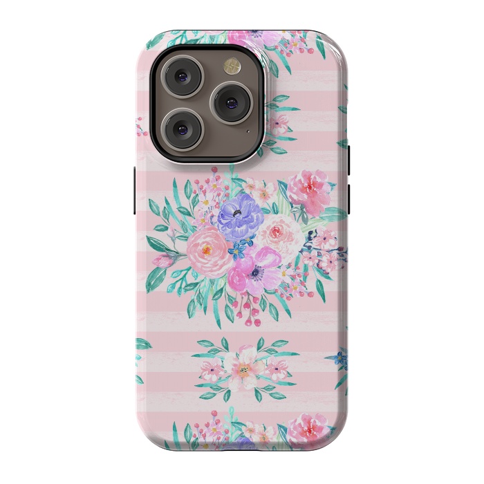 iPhone 14 Pro StrongFit Beautiful watercolor garden floral paint by InovArts