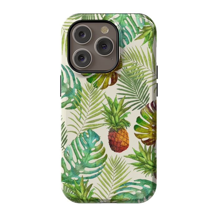 iPhone 14 Pro StrongFit Pineapple and Monstera by Creativeaxle