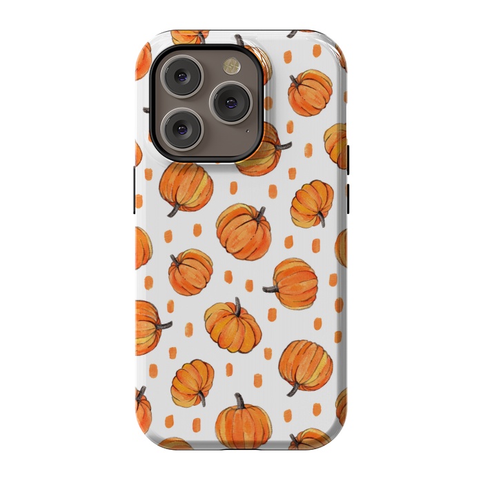 iPhone 14 Pro StrongFit Little Gouache Pumpkins with Dots on White by Micklyn Le Feuvre