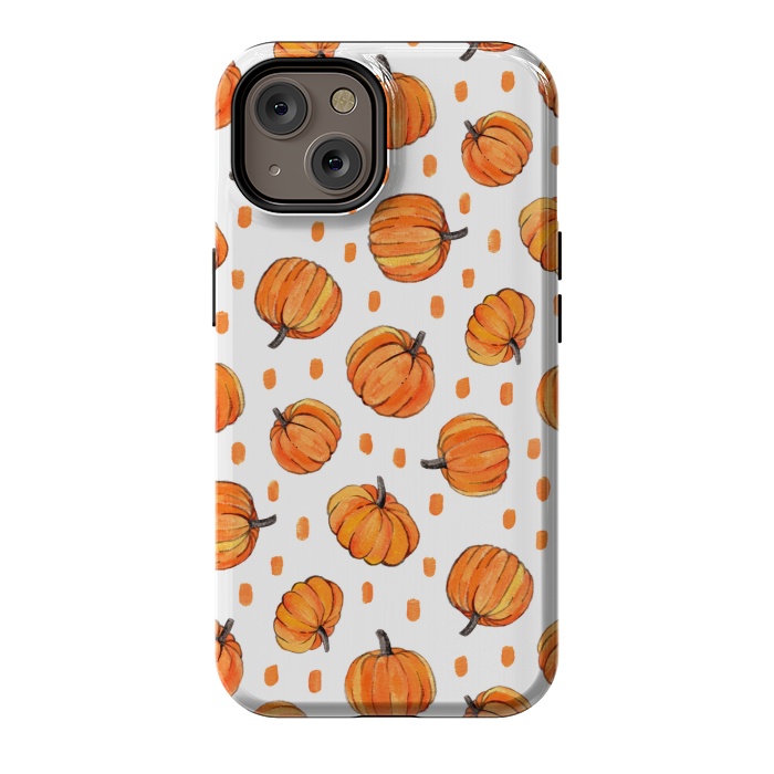 iPhone 14 StrongFit Little Gouache Pumpkins with Dots on White by Micklyn Le Feuvre