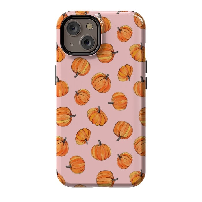 iPhone 14 StrongFit Tiny Pumpkin Polka Dots on Pink by Micklyn Le Feuvre