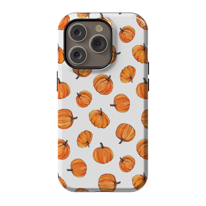 iPhone 14 Pro StrongFit Tiny Pumpkin Polka Dots on White by Micklyn Le Feuvre