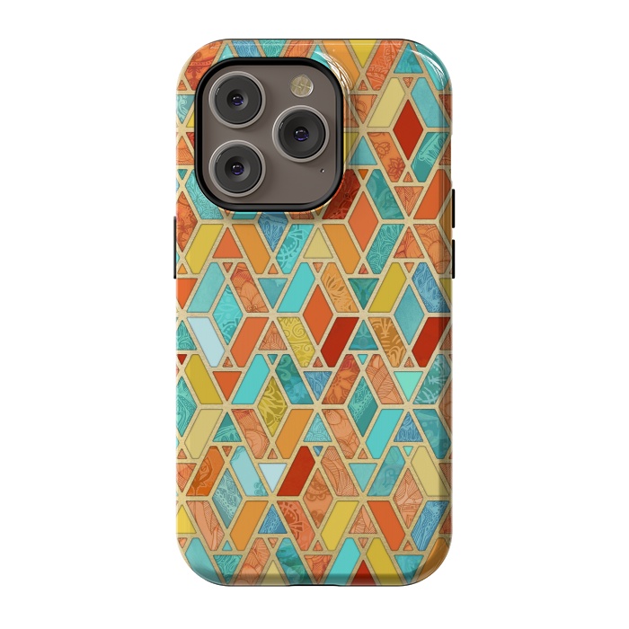 iPhone 14 Pro StrongFit Tangerine and Turquoise Geometric Fall Pattern by Micklyn Le Feuvre