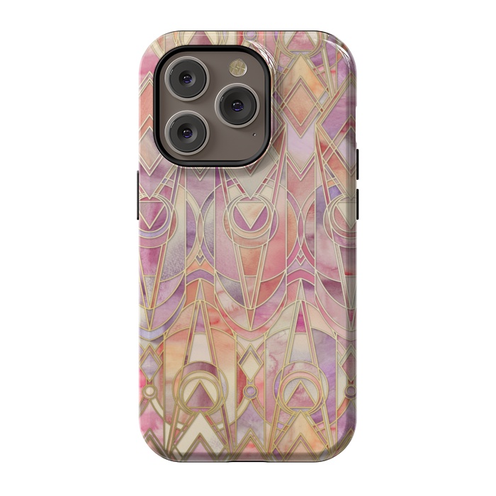 iPhone 14 Pro StrongFit Autumn Peach and Amethyst Art Deco Pattern by Micklyn Le Feuvre