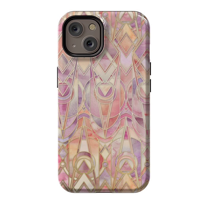 iPhone 14 StrongFit Autumn Peach and Amethyst Art Deco Pattern by Micklyn Le Feuvre