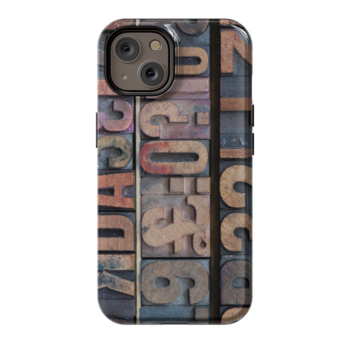 iPhone 14 StrongFit Old Wooden Print Blocks by Andrea Haase