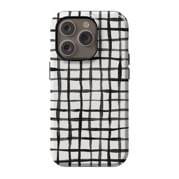 iPhone 14 Pro StrongFit Modern Graphic Black and White Hand Painted Grid by Micklyn Le Feuvre