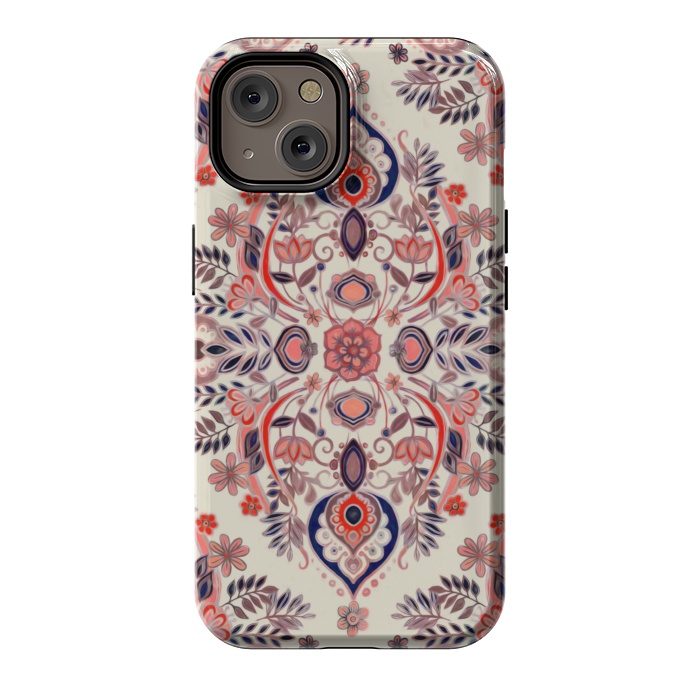 iPhone 14 StrongFit Modern Folk in Coral Red and Indigo by Micklyn Le Feuvre
