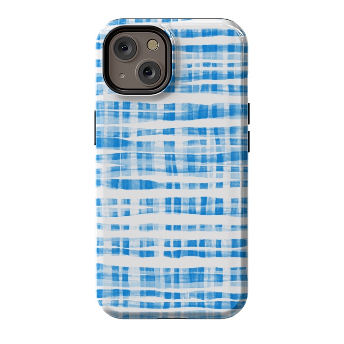 iPhone 14 StrongFit Happy Cobalt Blue Hand Painted Gingham by Micklyn Le Feuvre