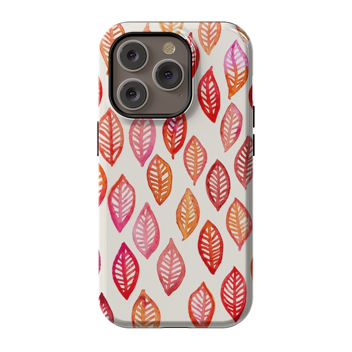 iPhone 14 Pro StrongFit Watercolor Leaf Pattern in Autumn Colors by Micklyn Le Feuvre