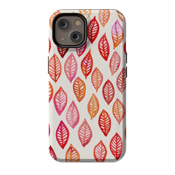 iPhone 14 StrongFit Watercolor Leaf Pattern in Autumn Colors by Micklyn Le Feuvre