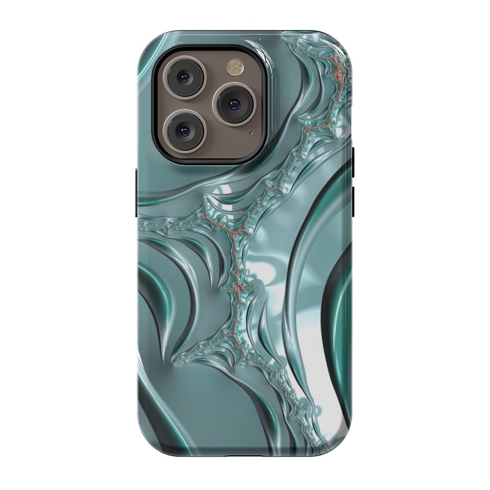 iPhone 14 Pro StrongFit Shiny blue teal fractal 2 by Andrea Haase