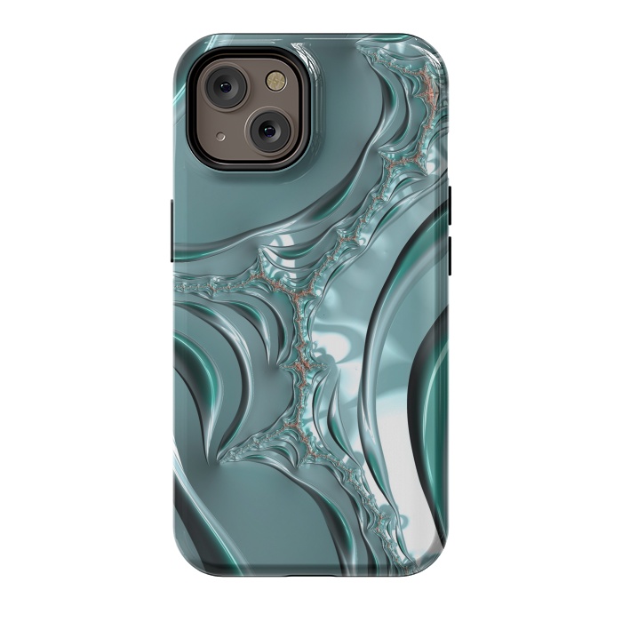 iPhone 14 StrongFit Shiny blue teal fractal 2 by Andrea Haase