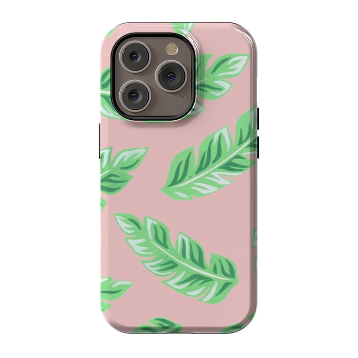 iPhone 14 Pro StrongFit Pink Tropical Palm Leaf Print by Becky Starsmore