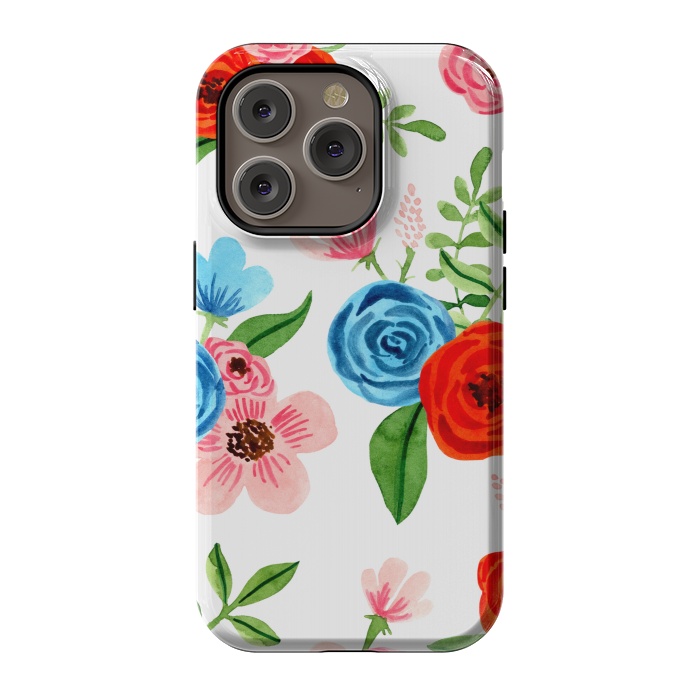 iPhone 14 Pro StrongFit White Ditsy Block Floral Garden Print by Becky Starsmore