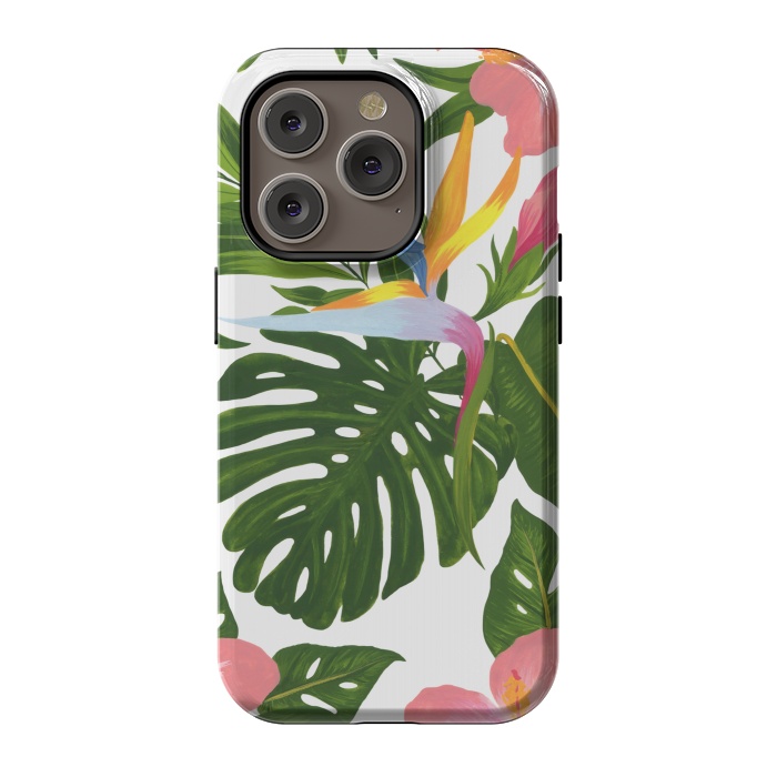 iPhone 14 Pro StrongFit Bird Of Paradise Jungle Floral Print by Becky Starsmore