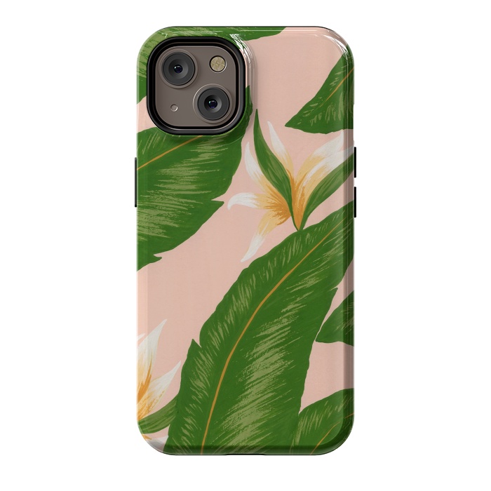 iPhone 14 StrongFit Pink Bird Of Paradise Jungle Floral Print by Becky Starsmore