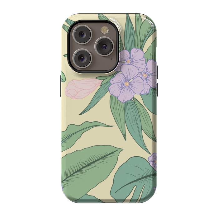 iPhone 14 Pro StrongFit Yellow Tropical Floral Print by Becky Starsmore