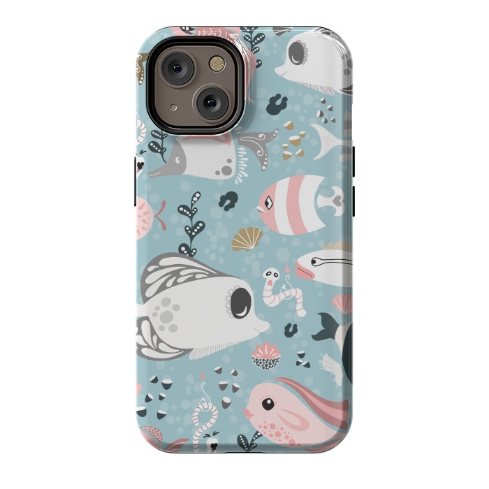 iPhone 14 StrongFit Funny Fish in Pink and Grey by Paula Ohreen