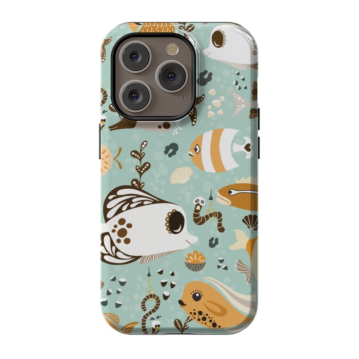 iPhone 14 Pro StrongFit Funny Fish in Orange and Brown by Paula Ohreen