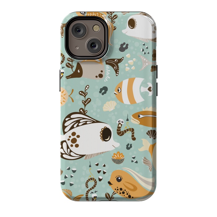 iPhone 14 StrongFit Funny Fish in Orange and Brown by Paula Ohreen