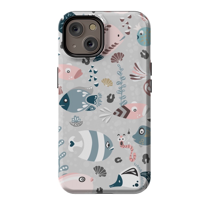 iPhone 14 StrongFit Funny Fish in Pink and Blue by Paula Ohreen