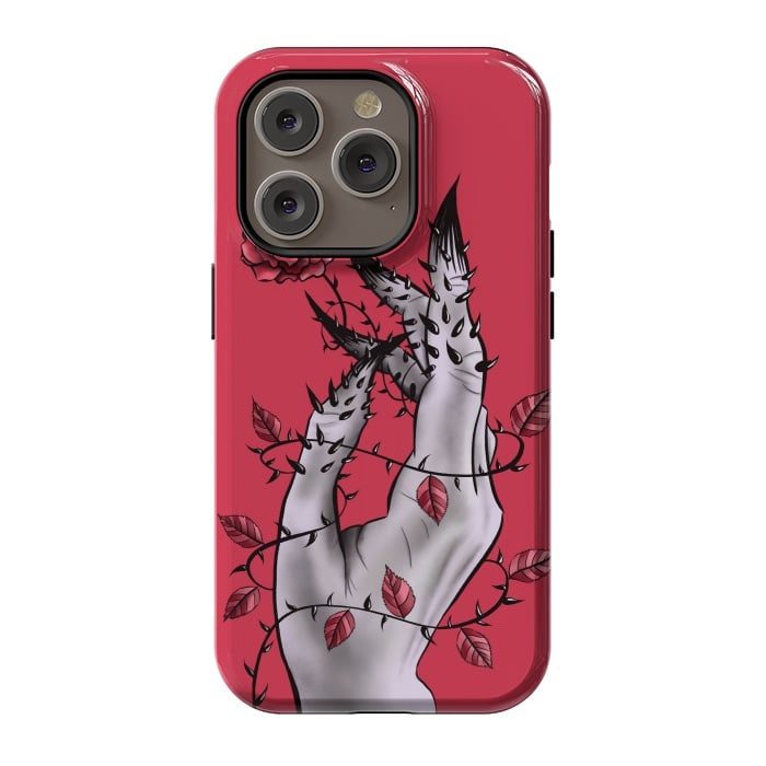 iPhone 14 Pro StrongFit Deformed Hand With Thorns And Rose Horror Art by Boriana Giormova