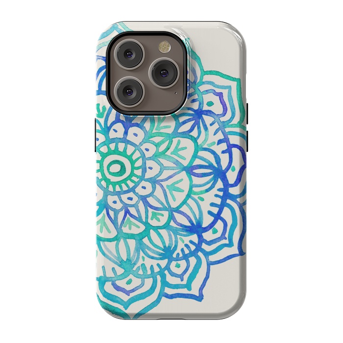 iPhone 14 Pro StrongFit Watercolor Mandala in Ocean Colors by Micklyn Le Feuvre