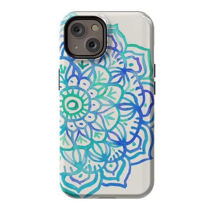iPhone 14 StrongFit Watercolor Mandala in Ocean Colors by Micklyn Le Feuvre