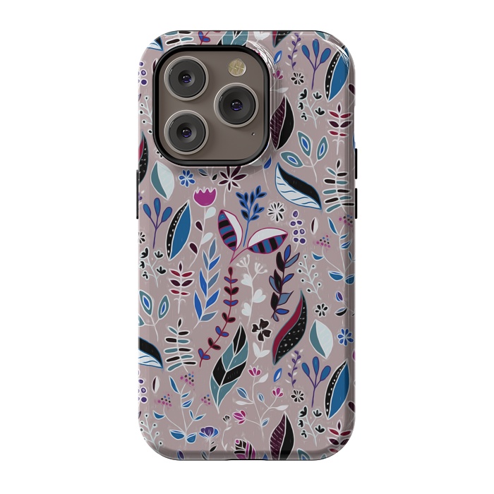 iPhone 14 Pro StrongFit Vibrant Nature Doodle On soft Grey  by Tigatiga
