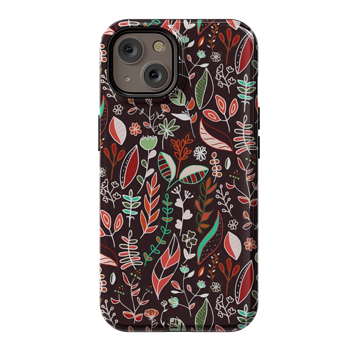 iPhone 14 StrongFit Autumn Nature Doodle On Brown  by Tigatiga