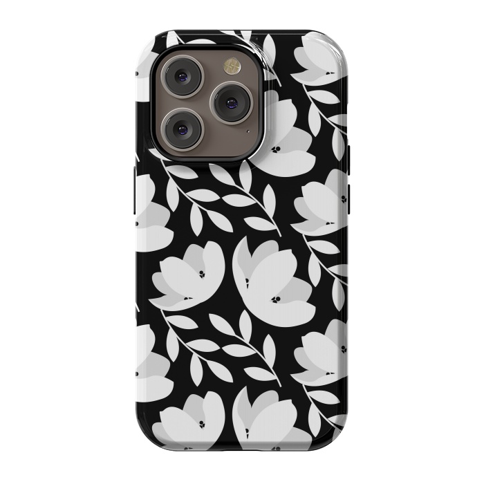 iPhone 14 Pro StrongFit Black and White Floral Pattern by Allgirls Studio