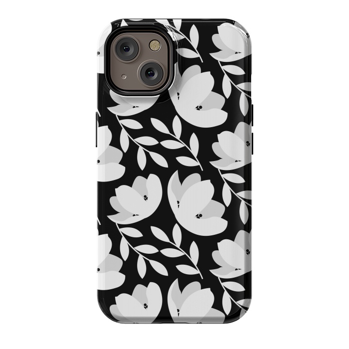 iPhone 14 StrongFit Black and White Floral Pattern by Allgirls Studio
