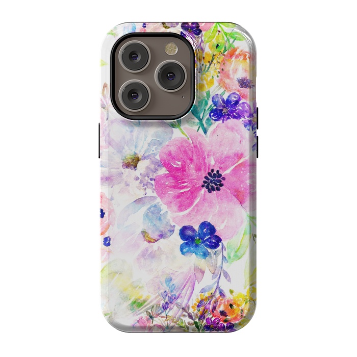 iPhone 14 Pro StrongFit Pretty watercolor floral hand paint design by InovArts
