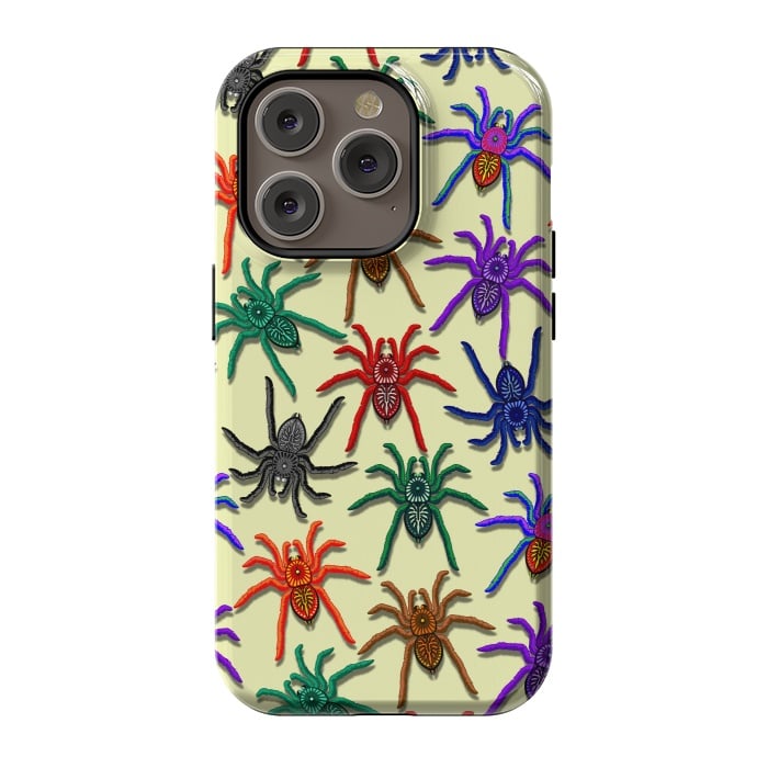 iPhone 14 Pro StrongFit Spiders Colorful Halloween Tarantulas Pattern by BluedarkArt