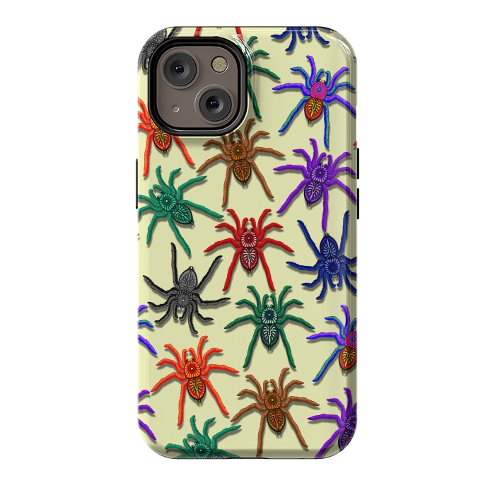 iPhone 14 StrongFit Spiders Colorful Halloween Tarantulas Pattern by BluedarkArt