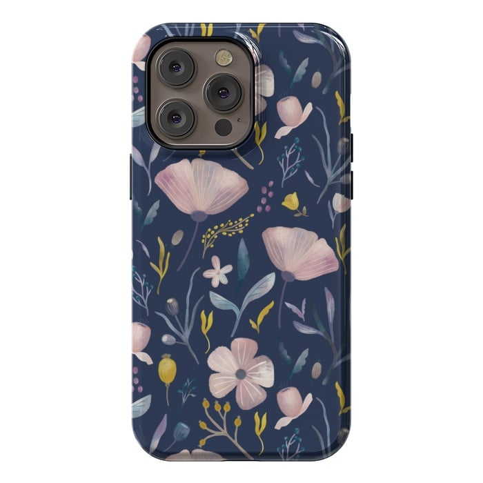 iPhone 14 Pro max StrongFit Delicate Pastel Floral on Blue by Noonday Design