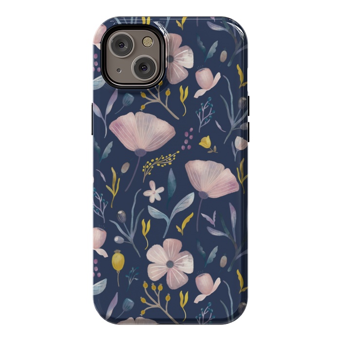 iPhone 14 Plus StrongFit Delicate Pastel Floral on Blue by Noonday Design