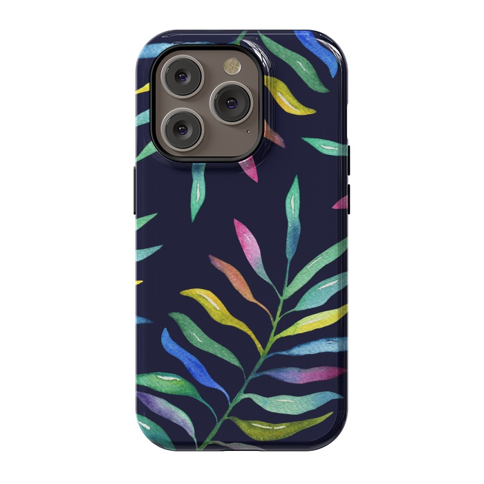 iPhone 14 Pro StrongFit Rainbow Tropical Leaf by Noonday Design