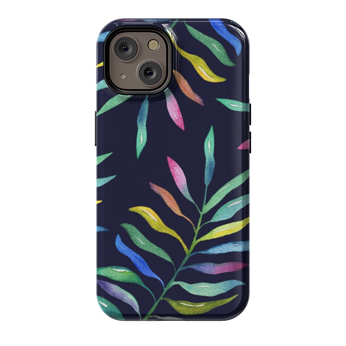 iPhone 14 StrongFit Rainbow Tropical Leaf by Noonday Design