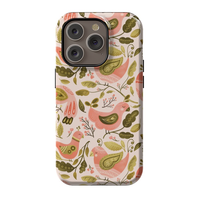 iPhone 14 Pro StrongFit Peachy Keen Birds by Noonday Design