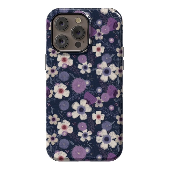 iPhone 14 Pro max StrongFit Navy & Purple Floral by Noonday Design