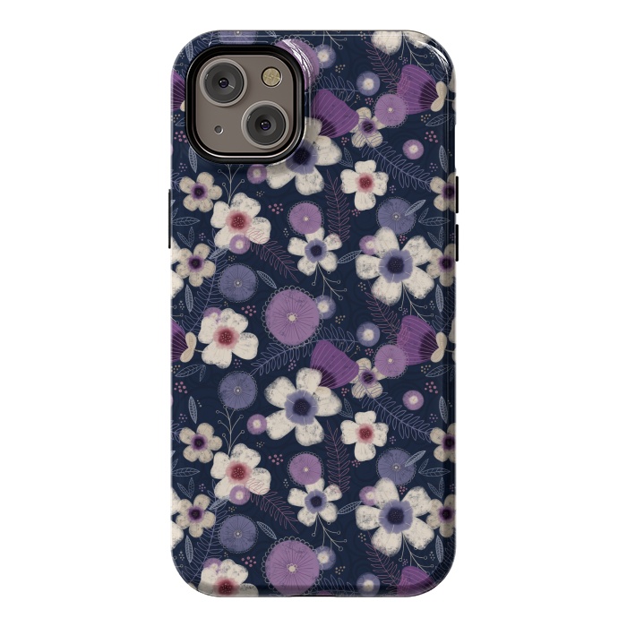 iPhone 14 Plus StrongFit Navy & Purple Floral by Noonday Design